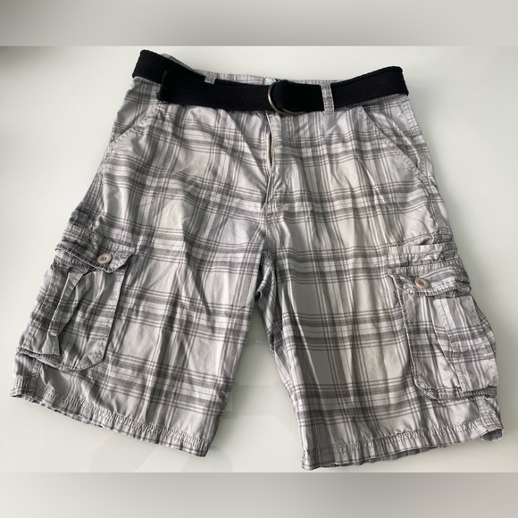 Plaid Cargo Shorts Grey Casual Classic Timeless Shorts - Size 34 - Picture 2 of 7